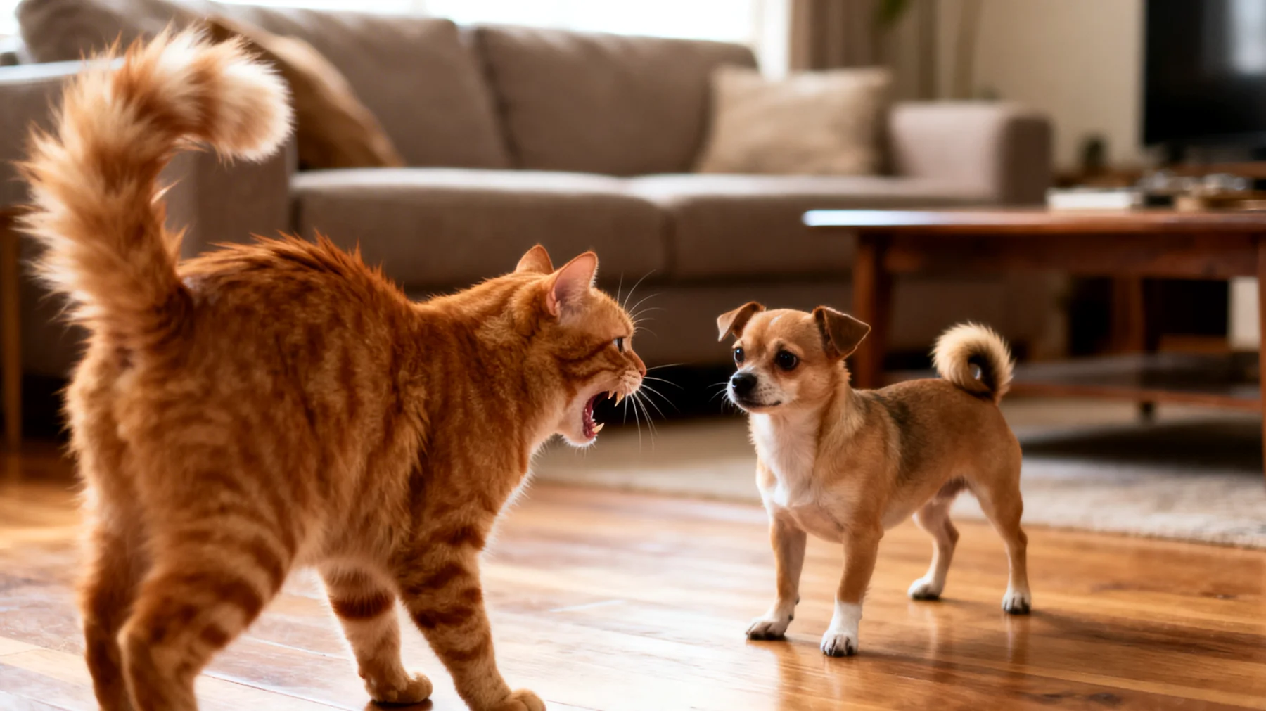 Katzen haben Schwierigkeiten, friedlich mit anderen Haustieren zusammenzuleben, da sie territorial sind und spezifisches Training benötigen, um Aggressionen zu vermeiden und positive Interaktionen zu fördern"